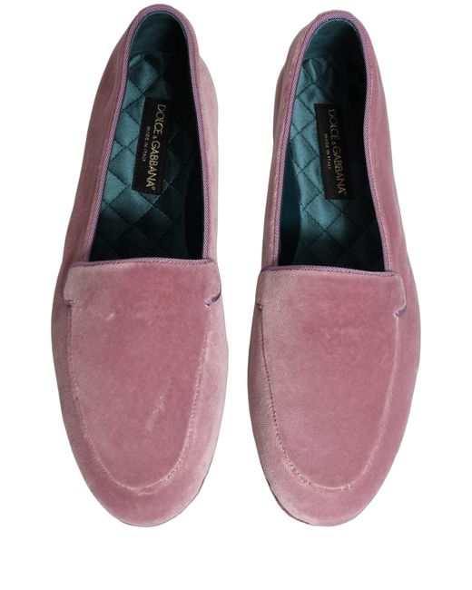 Dolce & Gabbana Pink Velvet Slip On Men Flats Loafers Shoes for men