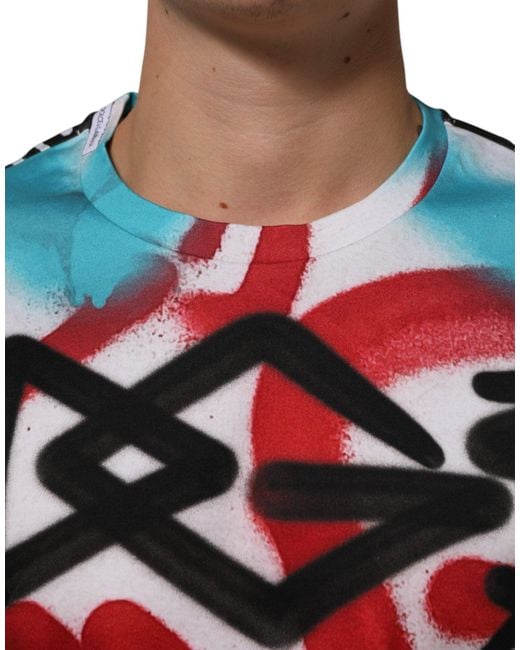 Dolce & Gabbana Red White Graffiti Crew Neck Short Sleeves T for men