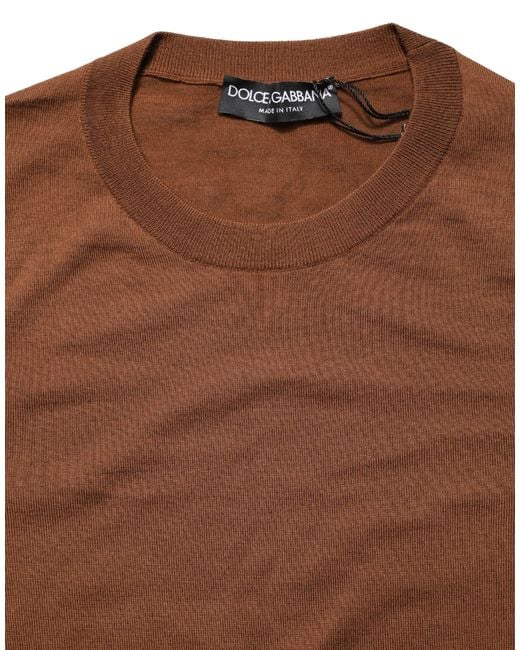 Dolce & Gabbana Brown Cashmere Men Crew Neck Pullover Sweater for men