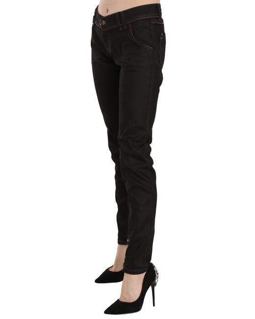 John Galliano Cotton Black Mid Waist Skinny Denim Jeans