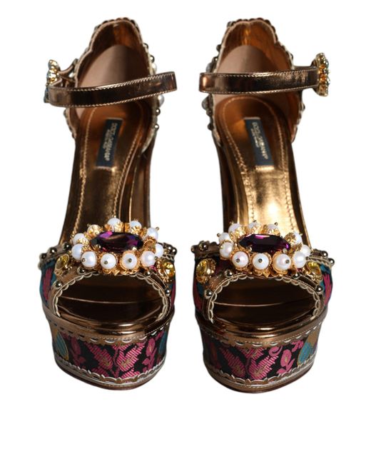 Dolce & Gabbana Pink Jacquard Embellished Keira Sandals Shoes