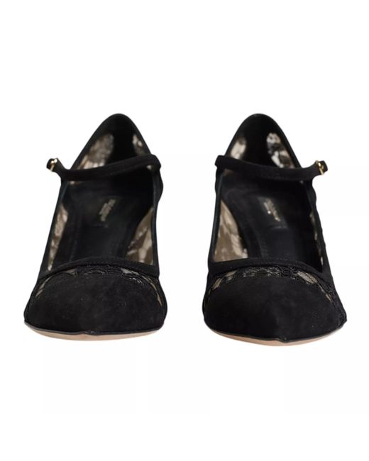 Dolce & Gabbana Black Mary Jane Taormina Lace Pumps Shoes