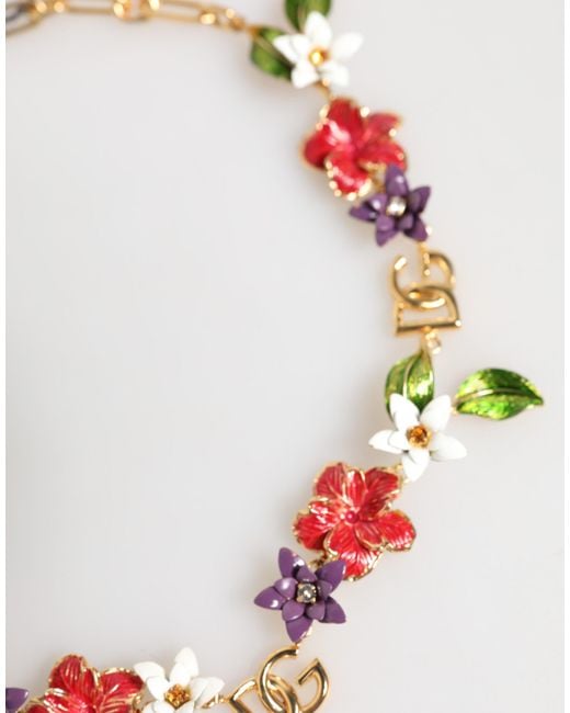 Dolce & Gabbana Multicolor Gold Brass Logo Detail Floral Fashion Jewelry Necklace