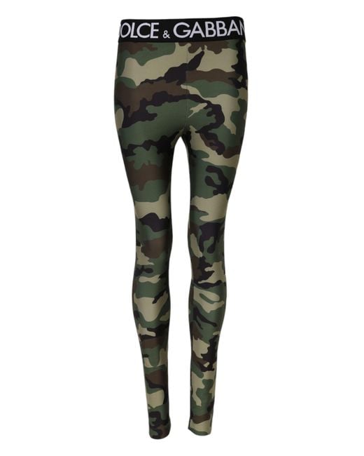 Dolce & Gabbana Green Multicolor Camouflage Dg Waist Leggings Pants