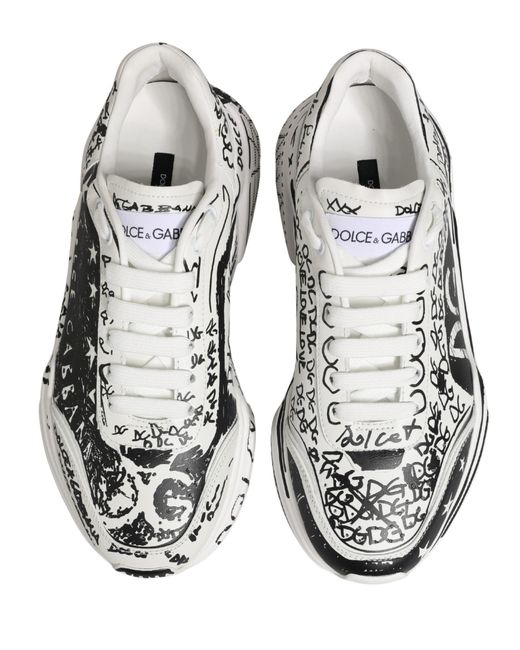 Dolce & Gabbana White Daymaster Graffiti Low Top Sneakers Shoes
