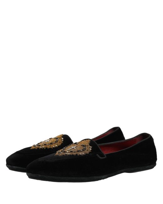 Dolce & Gabbana Black Velvet Sacred Heart Dress Loafers  display picture 2