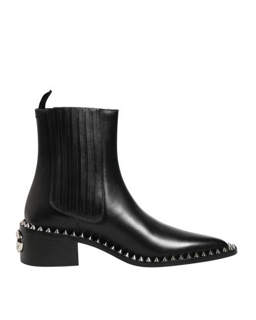 Dolce & Gabbana Black Studded Chelsea Short Ankle Boots Shoes for men