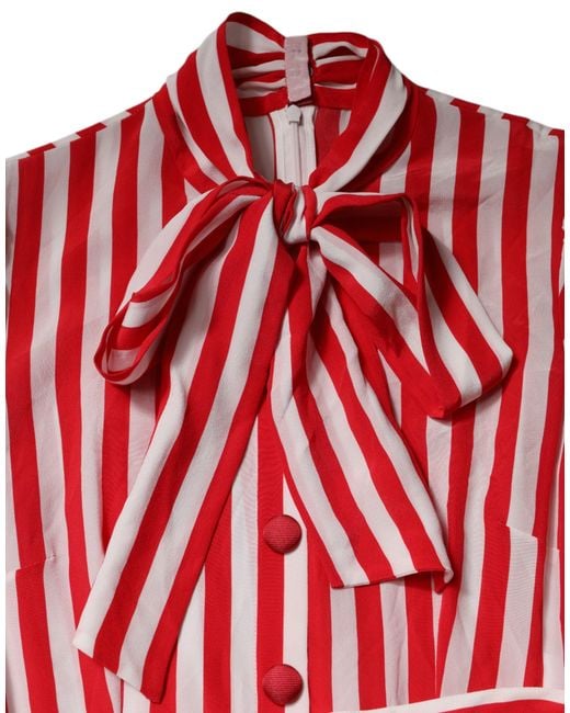 Dolce & Gabbana Red Silk Striped Aline Dress