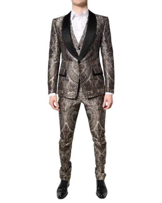 Dolce & Gabbana Black Multicolor Jacquard Single Breasted 3 Piece Suit for men