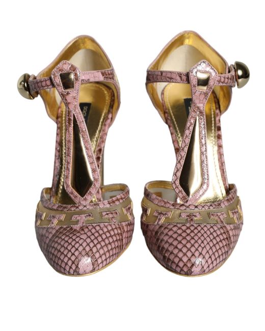 Dolce & Gabbana Brown Leather Pumps T-Strap Sandals Shoes