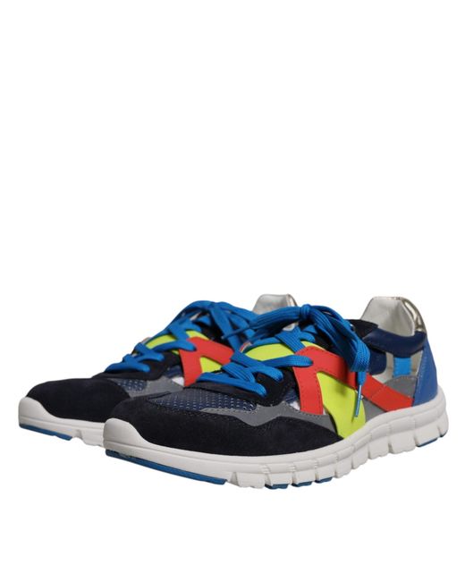Dolce & Gabbana Blue Leather Suede Low Top Sneakers Shoes for men