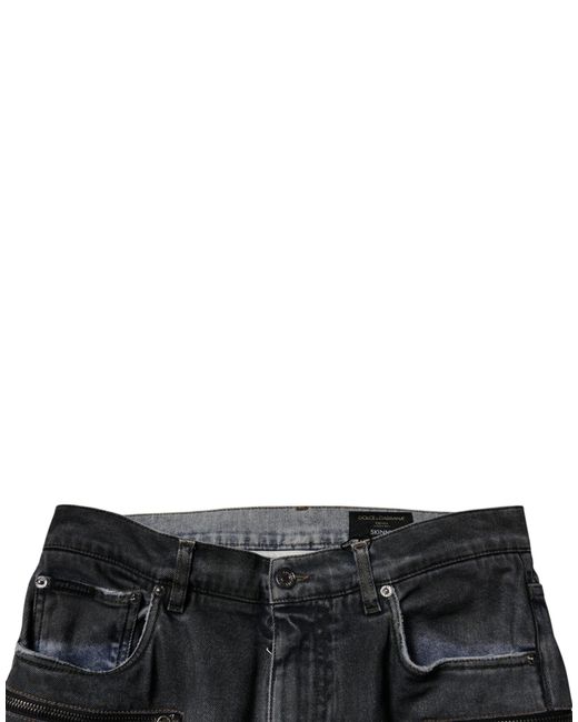 Dolce & Gabbana Black Zipper Detail Distressed Jeans for men