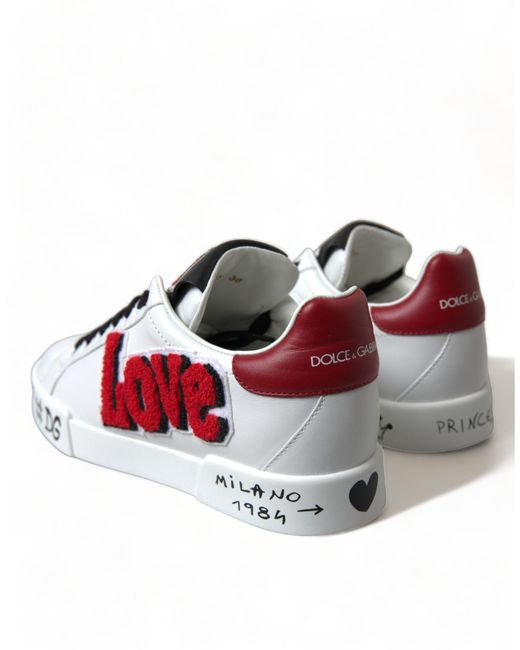 Dolce & Gabbana Red Love Patch Portofino Classic Sneakers Shoes