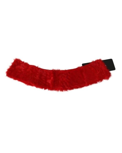 Dolce & Gabbana Red Fur Neck Collar Wrap Lambskin Scarf