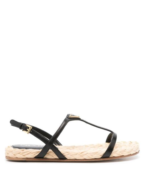 Prada Natural Logo Leather Sandal
