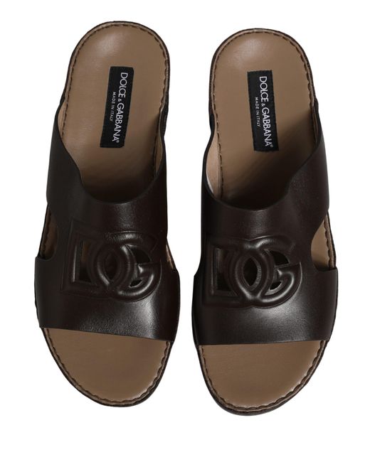 Dolce & Gabbana Black Brown Leather Cutout Dg Logo Sandals Shoes for men