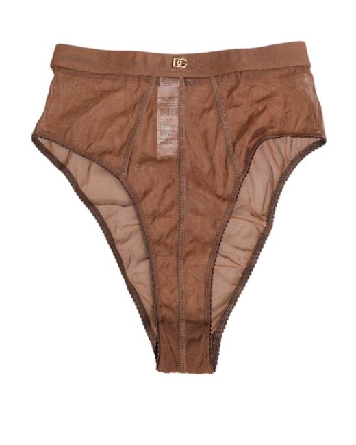 Dolce & Gabbana Brown Sheer Mesh High Waist Briefs Underwear
