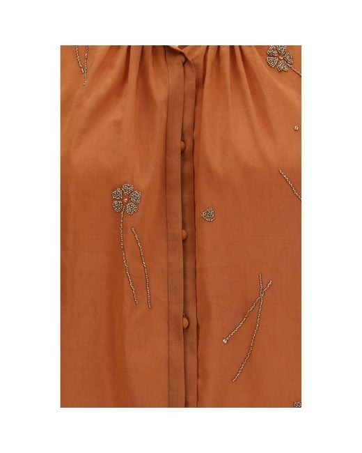 Forte_forte Brown Orange Cotton Pattern Shirt