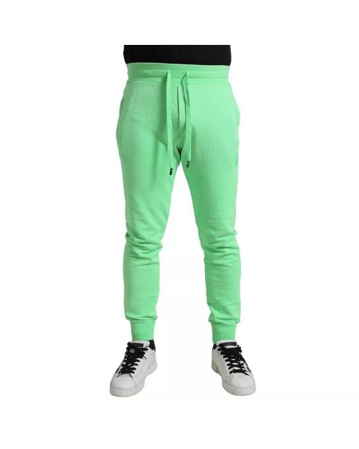 Dolce & Gabbana Green Neon Cotton Stretch Jogger Sweatmen'S Pants (Pre-Owned) for men