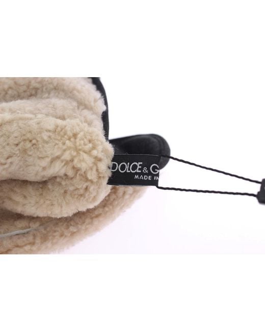 Dolce & Gabbana Black Wool Shearling Studded Leopard Gloves for men