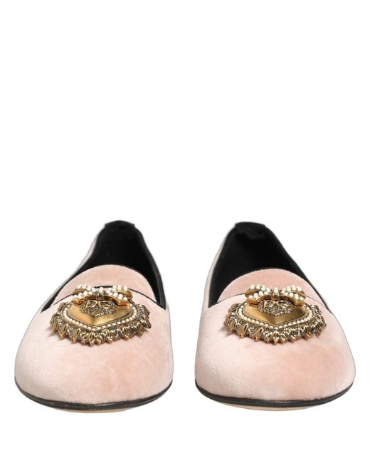 Dolce & Gabbana Metallic Velvet Devotion Loafers Flats Shoes Cotton