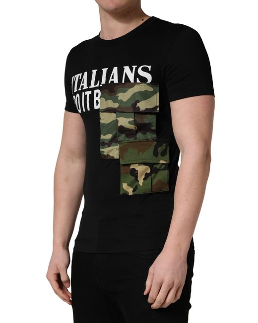 Dolce & Gabbana Black Italians Do It Better Camo Pocket Men T for men