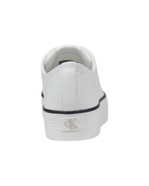 Calvin Klein Black And White Leather Platform Sneakers