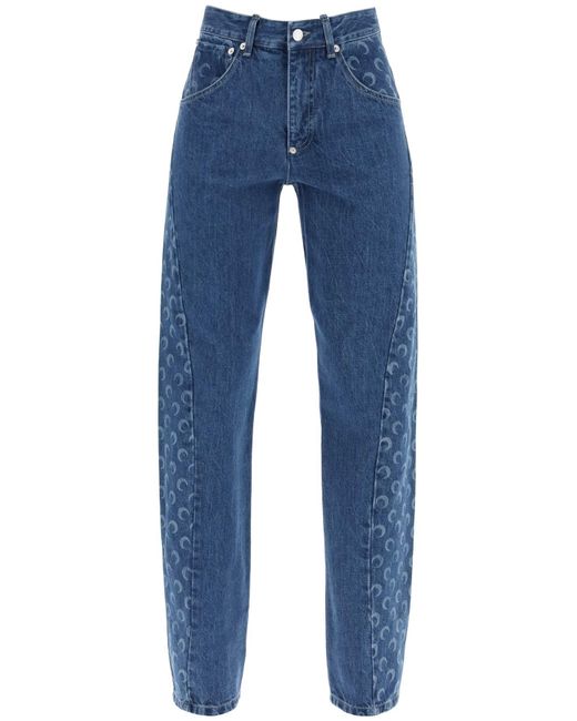 MARINE SERRE Blue "regenerated Denim Moon All Over Jeans