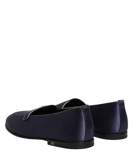 Dolce & Gabbana Blue Satin Logo Slip On Flats Loafers Shoes for men
