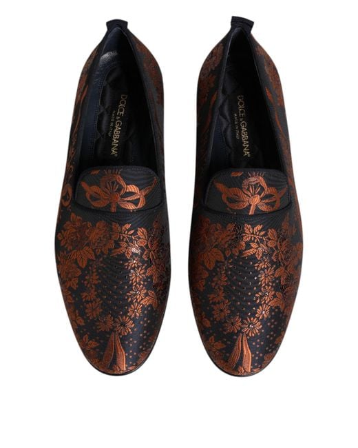 Dolce & Gabbana Brown Black Jacquard Polyester Slip On Loafers Shoes for men