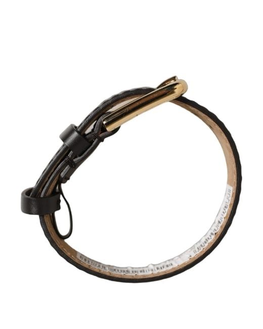 Dolce & Gabbana Black Calfskin Leather Gold Buckle Belt Strap Bracelet