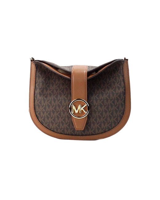 Michael Kors Gabby Small Brown Signature Pvc Foldover Hobo Crossbody
