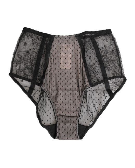 Dolce & Gabbana Gray Sheer Polka Dot Lace High Waist Underwear Polyamide Clothing