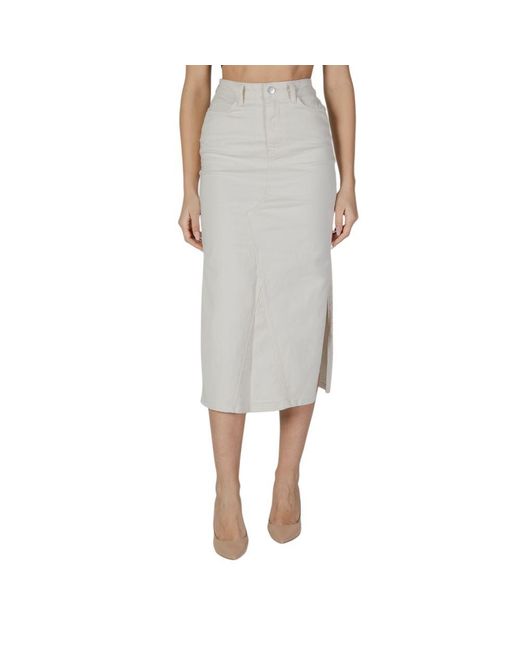 VILA CLOTHES Gray Cream Cotton Long Skirt