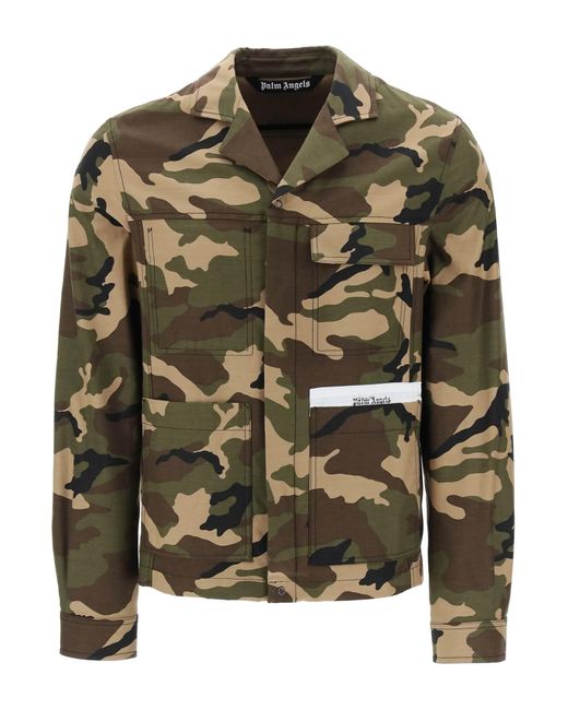 Palm Angels Green Camouflage Cotton Work Jacket for men
