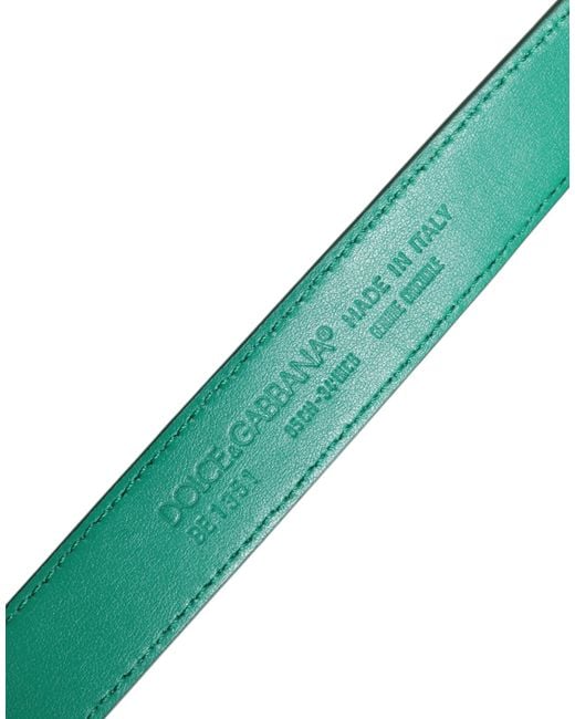 Dolce & Gabbana Green Leather Logo Metal Waist Buckle Belt for men