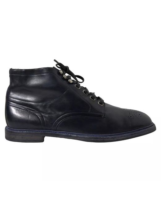 Dolce & Gabbana Blue Leather Lace Up Ankle Boots Shoes (Pre-Owned) for men