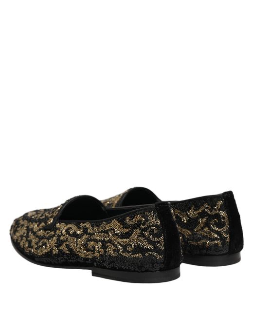 Dolce & Gabbana Black Gold Embellished Dress Loafers Shoes for men