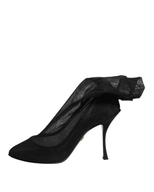 Dolce & Gabbana Black Silk Stretch Mesh Sock Boots Shoes