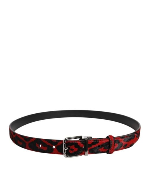 Dolce & Gabbana Black Leopard Metal Buckle Belt And Calfskin Hairy Leather for men