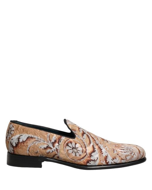 Dolce & Gabbana Brown Beige Brocade Men Slip On Dress Loafers Shoes for men