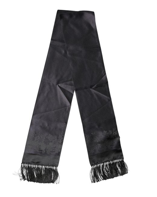 Dolce & Gabbana Gray Satin Silk Fringes Neck Foulard Scarf for men