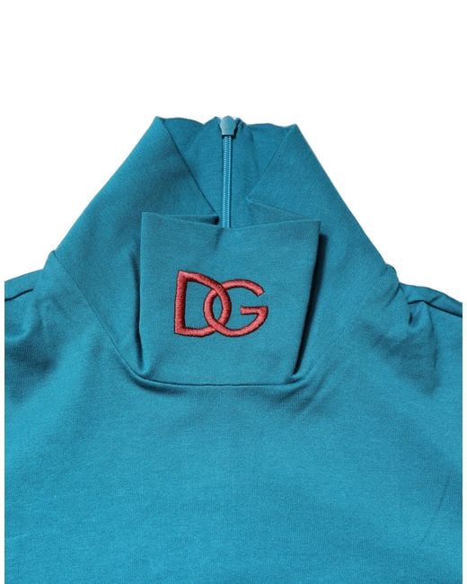 Dolce & Gabbana Blue Cotton Turtleneck Long Sleeves Sweater for men
