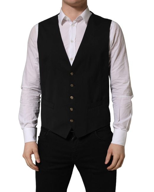 Dolce & Gabbana Black Single Breasted Men Waistcoat Vest for men