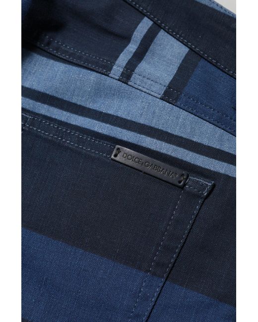 Dolce & Gabbana Blue Striped Cotton Stretch Denim Jeans for men