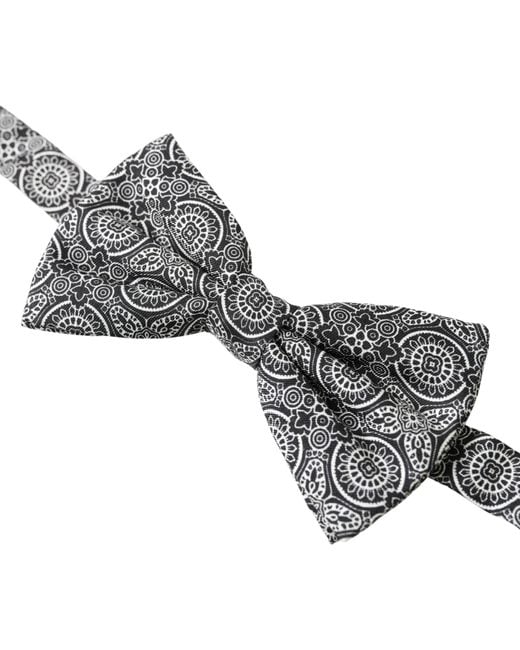 Dolce & Gabbana Black White Pattern Adjustable Neck Papillon Bow Tie for men