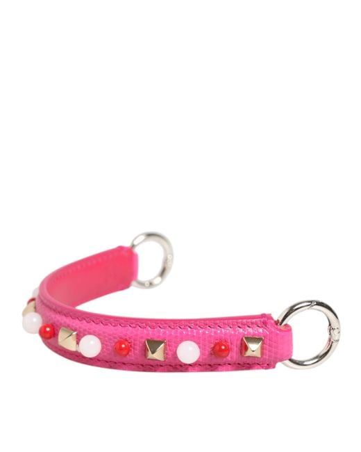 Dolce & Gabbana Pink Embellished Leather Bag Handle Shoulder Strap