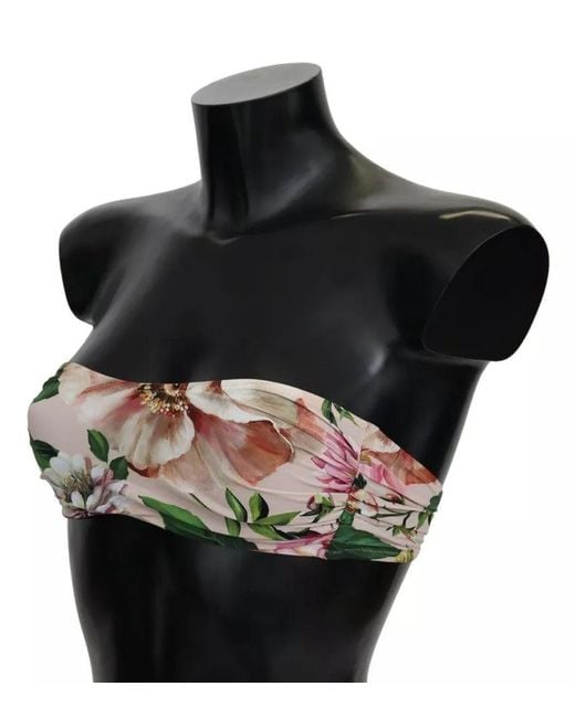 Dolce & Gabbana Black Pink Floral Print Swimsuit Beachwear Bikini Top