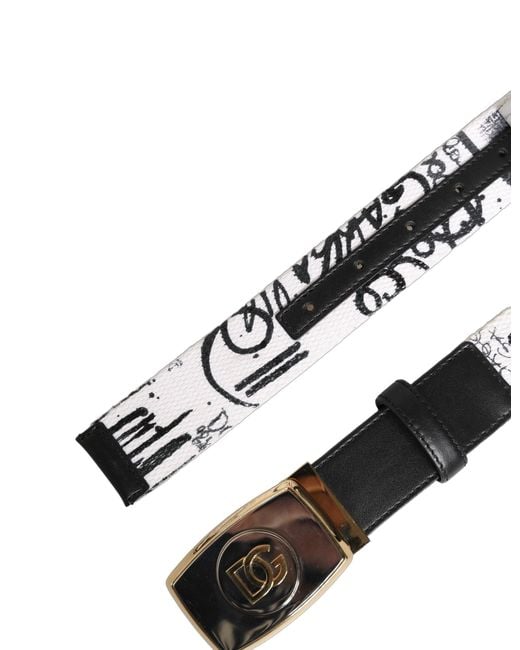 Dolce & Gabbana Multicolor White Graffiti Print Gold Metal Buckle Belt for men