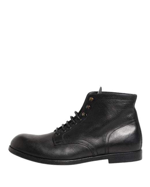 Dolce & Gabbana Black Lace Up Short Ankle Boots Men Shoes for men